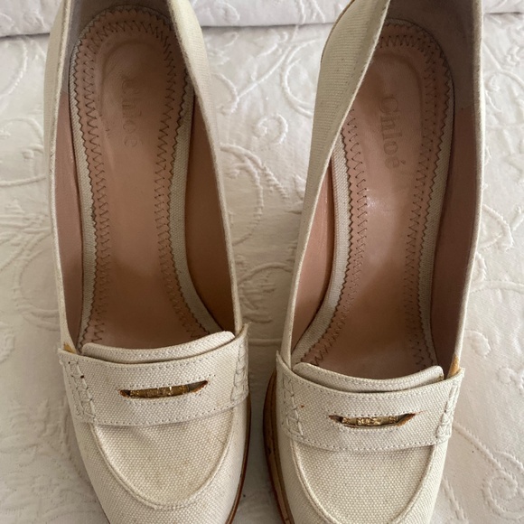 Chloe Beige cork platform wedge penny loafers 37 - Picture 5 of 6